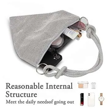AOYUNHUI Rhinestone Bag for Women Shoulder Handbags Chic Evening Bling Hobo Bag Shiny Silver Clutch Purse Handbags for Women Wedding for Prom Party