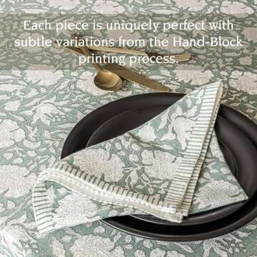 over&back Hand-Blocked Printed Cotton Cloth Napkins - Washable Napkins Set for Mixing, Matching, and Creating a Custom Home Decor Tablescape - Green Floral