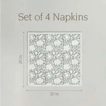 over&back Hand-Blocked Printed Cotton Cloth Napkins - Washable Napkins Set for Mixing, Matching, and Creating a Custom Home Decor Tablescape - Green Floral