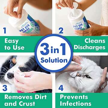 Arava Pet Eye Wipes - for Dogs Cats Puppies & Kittens - 100 Count - Natural and Aromatherapy Medicated - Removes Dirt Crust and Discharge - Prevents Tear Stains