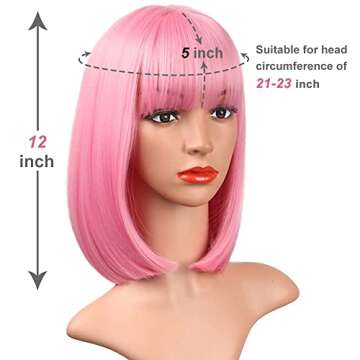 AISI BEAUTY Pink Bob Wig - Stylish 12 Inch Synthetic Wig