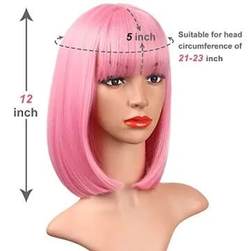 AISI BEAUTY Pink Bob Wig - Stylish 12 Inch Synthetic Wig