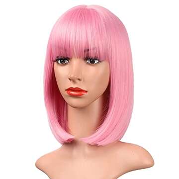 AISI BEAUTY Pink Bob Wig - Stylish 12 Inch Synthetic Wig