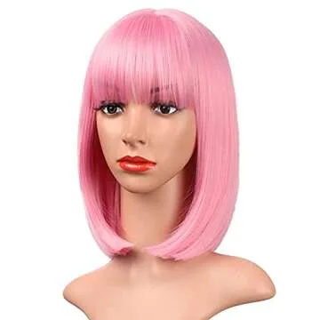 AISI BEAUTY Pink Bob Wig - Stylish 12 Inch Synthetic Wig