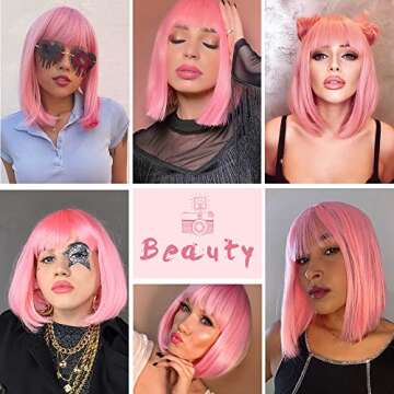 AISI BEAUTY Pink Bob Wig - Stylish 12 Inch Synthetic Wig