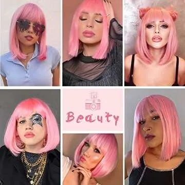 AISI BEAUTY Pink Bob Wig - Stylish 12 Inch Synthetic Wig