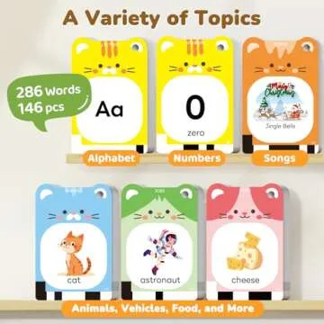 JoyCat Talking Flash Cards for Toddlers 1-5 Clear Voice & Thick Cards & Easy to Slide in and Out, Independent Play & Speech Development Toys, 20 Topics Including Numbers & Letters & Songs