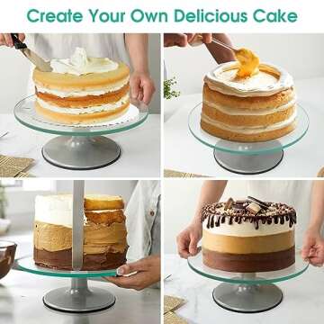 Uten Glass Cake Turntable for Decorating, 12 Inch Rotating Cake Stand, Large Revolving Cake Spinner Stand for Birthday, Party, Wedding Cake Baking Supplies Tools