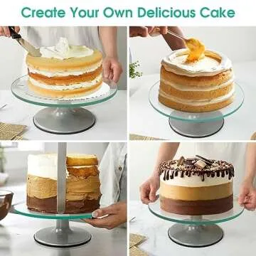 Uten Glass Cake Turntable for Decorating, 12 Inch Rotating Cake Stand, Large Revolving Cake Spinner Stand for Birthday, Party, Wedding Cake Baking Supplies Tools