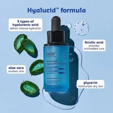 belif Aqua Bomb Hydrating Hyalucid™ 11% Serum, 5 Types of Hyaluronic Acid, Good for Dryness, Dullness, Loss of Firmness & Elasticity, Glycerin, For All Skin Types, Korean Skin Care