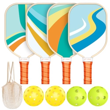 Pickleball Paddles Set of 4, Premium Wood with 4 Indoor & Outdoor Pickleball Balls and 1 Carry Bag, ...