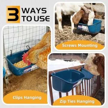 Goovilla Chicken Feeder Waterer, Hanging or Screw-in Fence Feeder with Clips, 2 Pack 5 Quart Goat Feeder Supplies, Duck Piglet Sheeple Coop Dog Livestock Poultry Plastic Feeder Trough Bucket, Blue