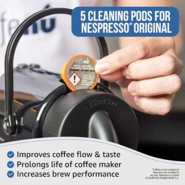 Nespresso Compatible Cleaning Pods. 5 Cleaner Capsules. Improved Coffee Flavor. For Nespresso Originaline, Use with Descaling Kit.