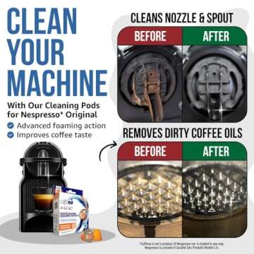 Nespresso Compatible Cleaning Pods. 5 Cleaner Capsules. Improved Coffee Flavor. For Nespresso Originaline, Use with Descaling Kit.