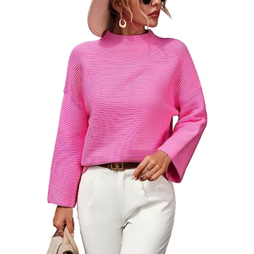 chouyatou Womens Fall Mock Neck Pullover Sweater Elegant Ribbed Knit Dressy Casual Sweater Top (Medi...