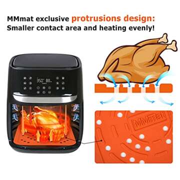 MMmat Reusable Air Fryer Liners - 8.5 Inch or 7.5 Inch Square, Best German Silicone Air Fryer Mats, Non-Stick Basket Air Fryer Accessories - 2 Pack