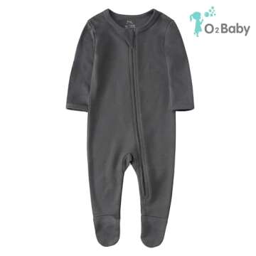 O2 BABY Baby Boys Girls Organic Cotton Zip Front Sleeper Pajamas, Footed Sleep 'n Play（Newborn, Gr...