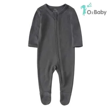 O2 BABY Baby Boys Girls Organic Cotton Zip Front Sleeper Pajamas, Footed Sleep 'n Play（Newborn, Gr...