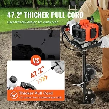 VEVOR 52cc Gas Powered Post Hole Digger with Two Drill Bits