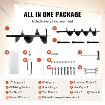 VEVOR 52cc Gas Powered Post Hole Digger with Two Drill Bits