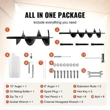VEVOR 52cc Gas Powered Post Hole Digger with Two Drill Bits