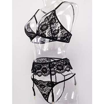 Women Lingerie with Stockings and Gloves,Garter Belt Lingerie Set Black S