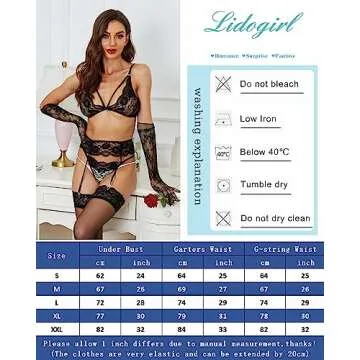 Women Lingerie with Stockings and Gloves,Garter Belt Lingerie Set Black S