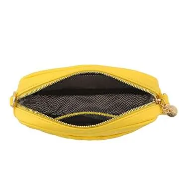 FashionPuzzle Chevron Quilted Crossbody Camera Bag with Chain Strap and Tassel (Yellow)