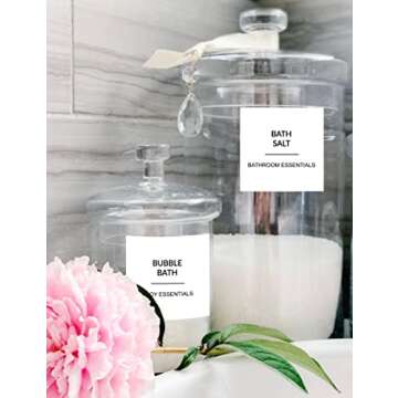 Sootozy 204 Minimalist Bathroom Labels for Organizing, Preprinted Black Script Waterproof Labels, Bathroom Organization Labels for Storage Bins Containers and Jars