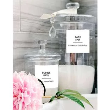 Sootozy 204 Minimalist Bathroom Labels for Organizing, Preprinted Black Script Waterproof Labels, Bathroom Organization Labels for Storage Bins Containers and Jars