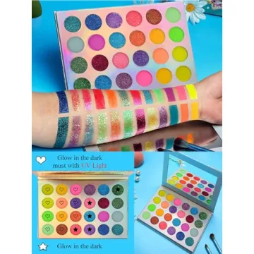 Kalolary UV Glow Eyeshadow Palette with Glitter and Brushes