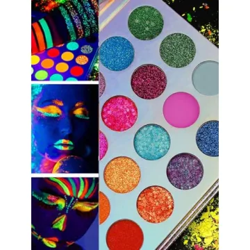 Kalolary UV Glow Eyeshadow Palette with Glitter and Brushes