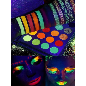 Kalolary UV Glow Eyeshadow Palette with Glitter and Brushes