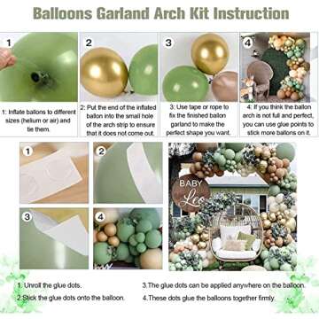 DUILE Sage Green Balloon Garland Kit, 163 Pcs, Natural Latex, Jungle Safari Woodland Birthday Decorations, Baby Shower, Wild One Party