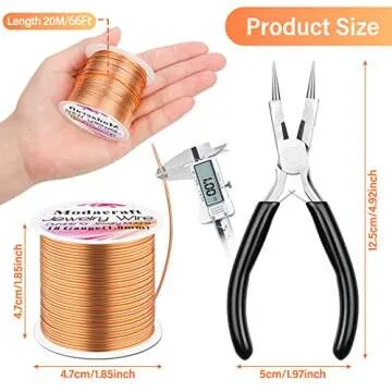 Modacraft 18 Gauge Copper Wire for Jewelry Making with 4 in 1 Plier, 65Ft/1mm Craft Beading Pure Bar...