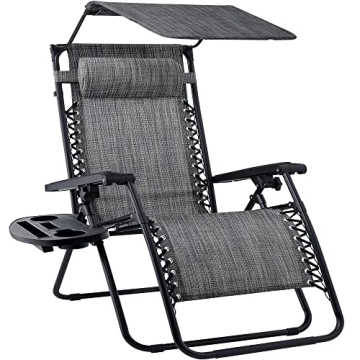 Best Choice Products Folding Zero Gravity Outdoor Recliner Patio Lounge Chair w/Adjustable Canopy Sh...