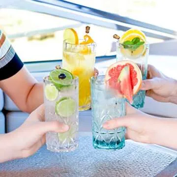 BELLAFORTE Shatterproof Tritan Plastic Tall Tumbler, Set of 4, 18oz - Myrtle Beach Drinking Glasses - Unbreakable Drinking Glasses for Parties - BPA Free - Clear