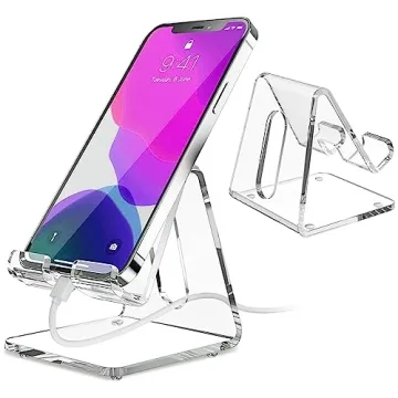 KTRIO Acrylic Cell Phone Stand Holder for Desk, Clear Phone Dock Cradle Compatible with iPhone 16/15...