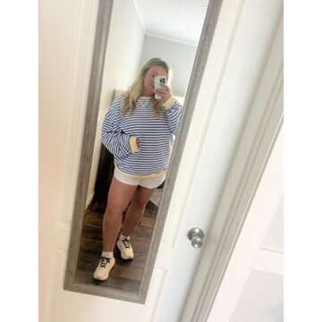 GKBK Oversized Striped Sweatshirt for Women Crewneck Striped Long Sleeve Hoodies Shirts Fall Pullove...