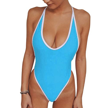 ALLureLove Women’s Sexy Monokini Deep V One Piece Swimsuit with Backless Design and Cheeky Cut
