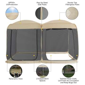 Alvantor Screen House Room 2024 Upgraded 2 in 1 Screen Tent Pop Up Gazebo with Mesh Mosquito Netting, Sun Shade Outdoor Canopy for Patio, Camping, Backyard and Outside Activities- 12' x 7.5', Beige