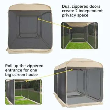 Alvantor Screen House Room 2024 Upgraded 2 in 1 Screen Tent Pop Up Gazebo with Mesh Mosquito Netting, Sun Shade Outdoor Canopy for Patio, Camping, Backyard and Outside Activities- 12' x 7.5', Beige