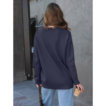 LILLUSORY Women Oversized Cardigan Sweater 2025 Fall Outfits Cloth Fashion V Neck Knit Button Front Casual Trendy Tops Navy Blue Medium