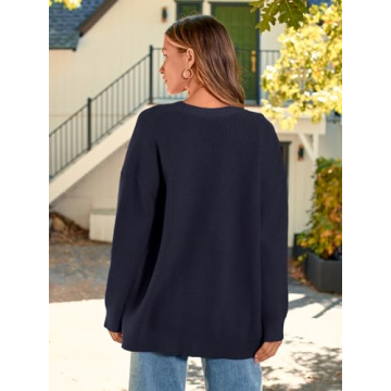 LILLUSORY Women Oversized Cardigan Sweater 2025 Fall Outfits Cloth Fashion V Neck Knit Button Front Casual Trendy Tops Navy Blue Medium