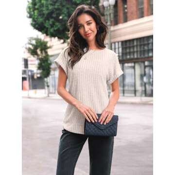 AUTOMET Women Shirts Summer Sweaters Short Sleeve Tunic Tops