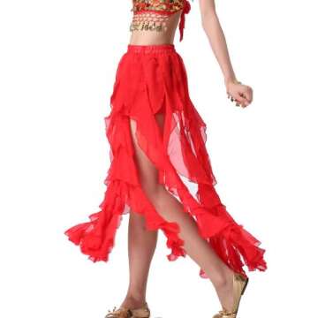 ZLTdream Belly Dance 16PCS-Curling Jellyfish Skirt for Girls andWomen Belly Dancing Outfits Red