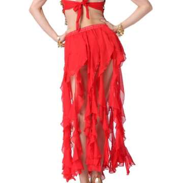 ZLTdream Belly Dance 16PCS-Curling Jellyfish Skirt for Girls andWomen Belly Dancing Outfits Red