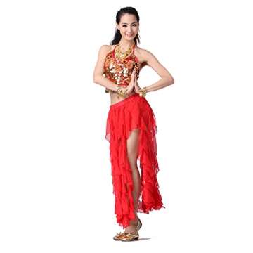 ZLTdream Belly Dance 16PCS-Curling Jellyfish Skirt for Girls andWomen Belly Dancing Outfits Red