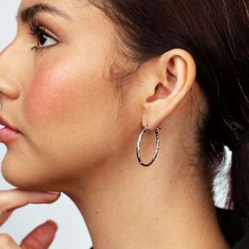 Gemistry Judy Crowell Jewelry Sterling Silver Oval Diamond Cut Hoop Earrings