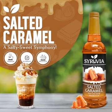 Syruvia Salted Caramel Syrup – Salted Caramel Coffee Syrup Flavor, 25.4 fl oz, Kosher, Gluten Free...